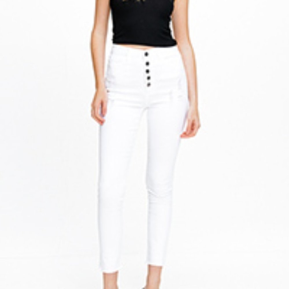 High Waisted Button Up White Jeans - Picture 2 of 5